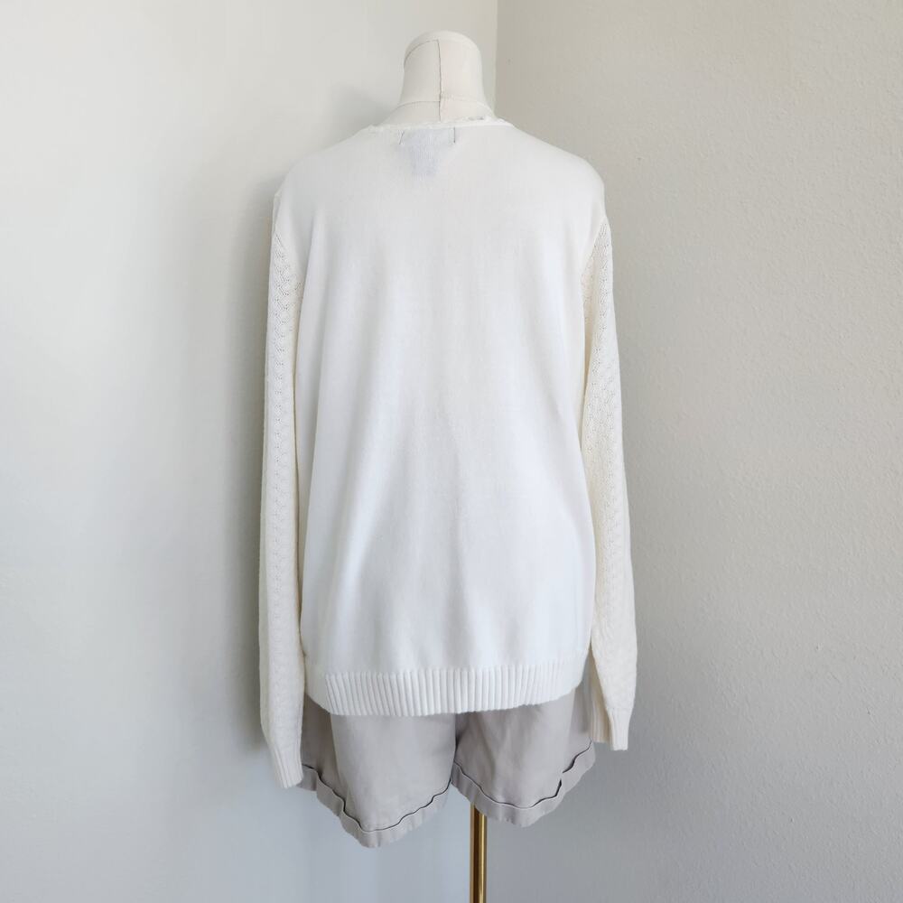 Vintage Y2K White Crochet Knit Button Up Cardigan Long Sleeve Denim & Co XL - Picture 7 of 11